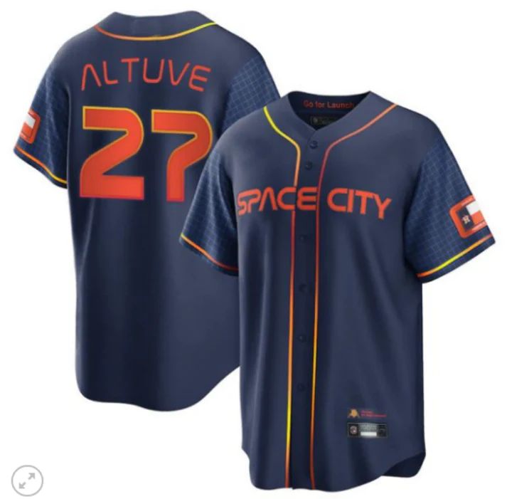 Baseball Jerseys New Houston Astros 27 Jose Altuve Navy Stitched 2022 Space City Connect Jerseys - Main View