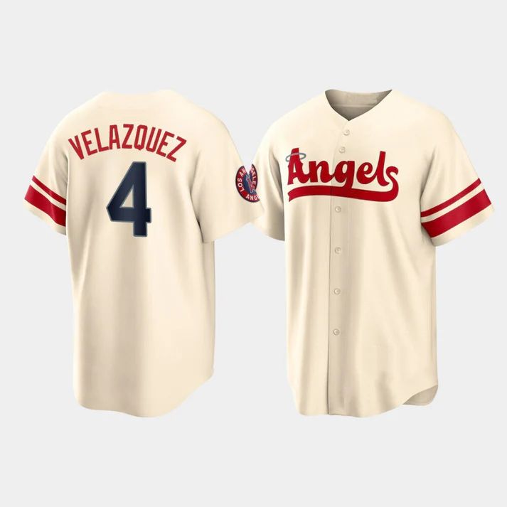 Baseball Jerseys Los Angeles Angels #4 Andrew Velazquez Cream Stitched 2022 City Connect Jersey Men Youth Women - Main View