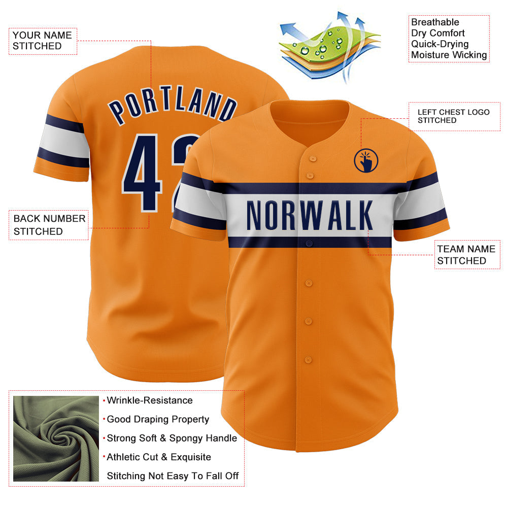 Custom Bay Orange Navy-White Authentic Baseball Jersey view 3