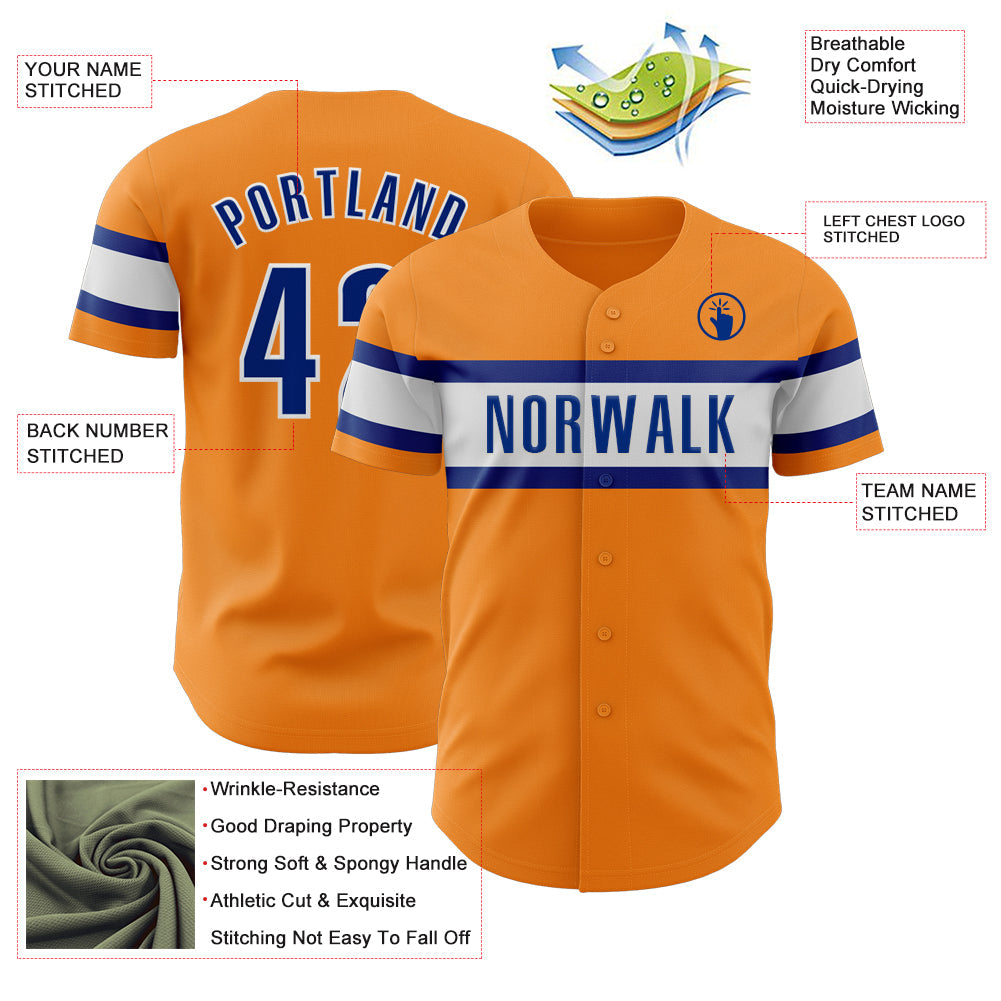 Custom Bay Orange Royal-White Authentic Baseball Jersey view 3