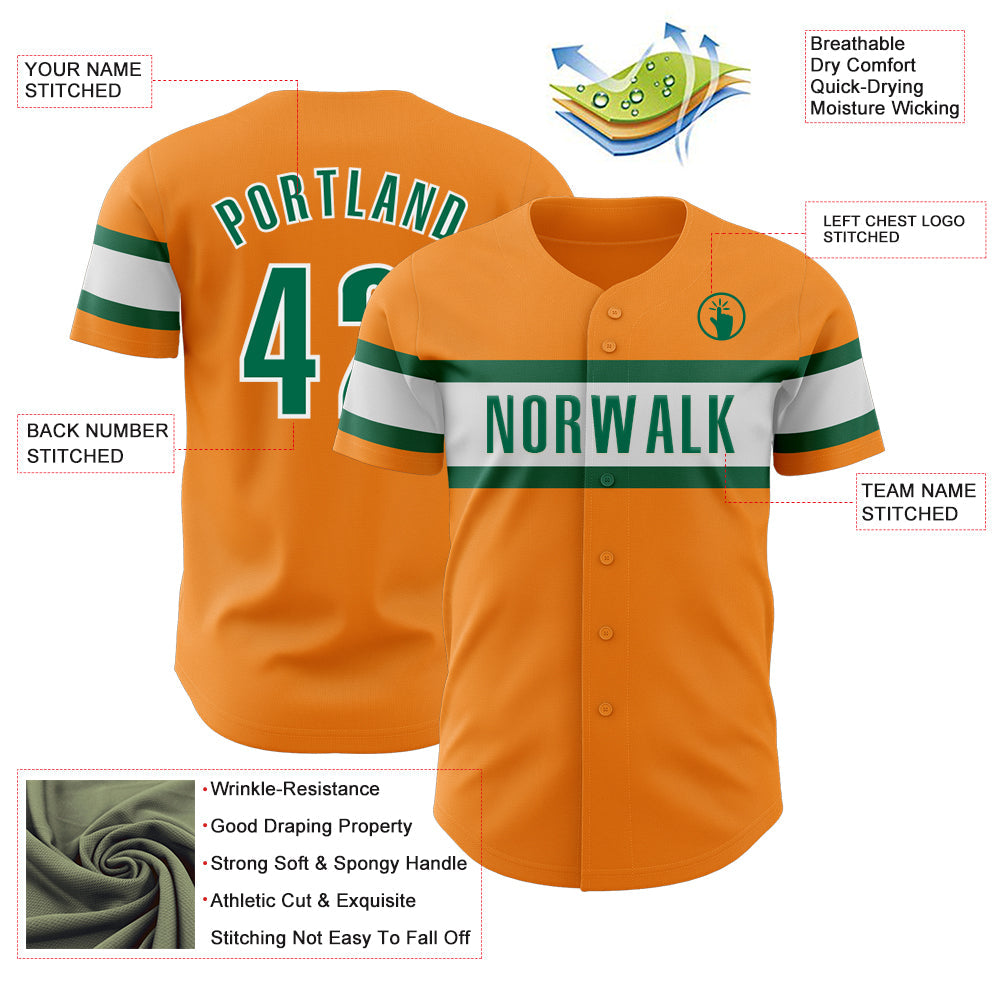 Custom Bay Orange Kelly Green-White Authentic Baseball Jersey view 3