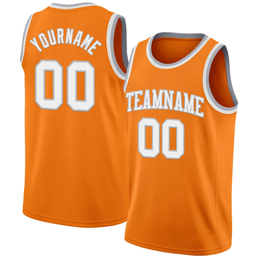 Custom Bay Orange White-Gray Authentic Basketball Jersey - Main View