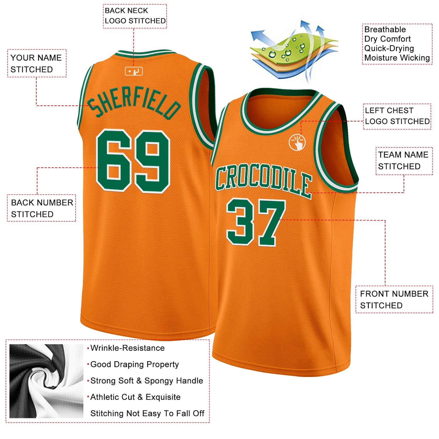 Custom Bay Orange Kelly Green-White Authentic Basketball Jersey view 2