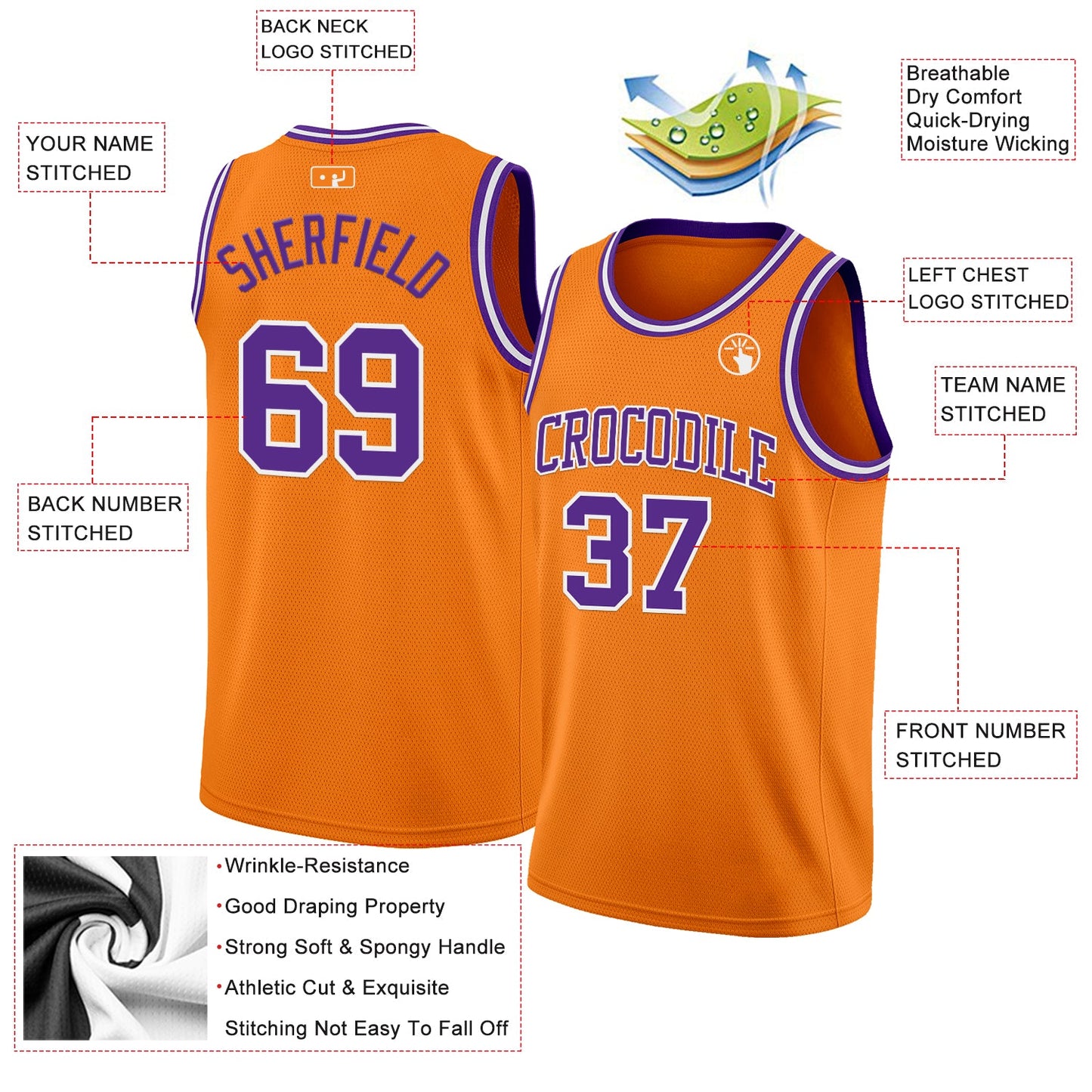 Custom Bay Orange Purple-White Authentic Basketball Jersey view 2