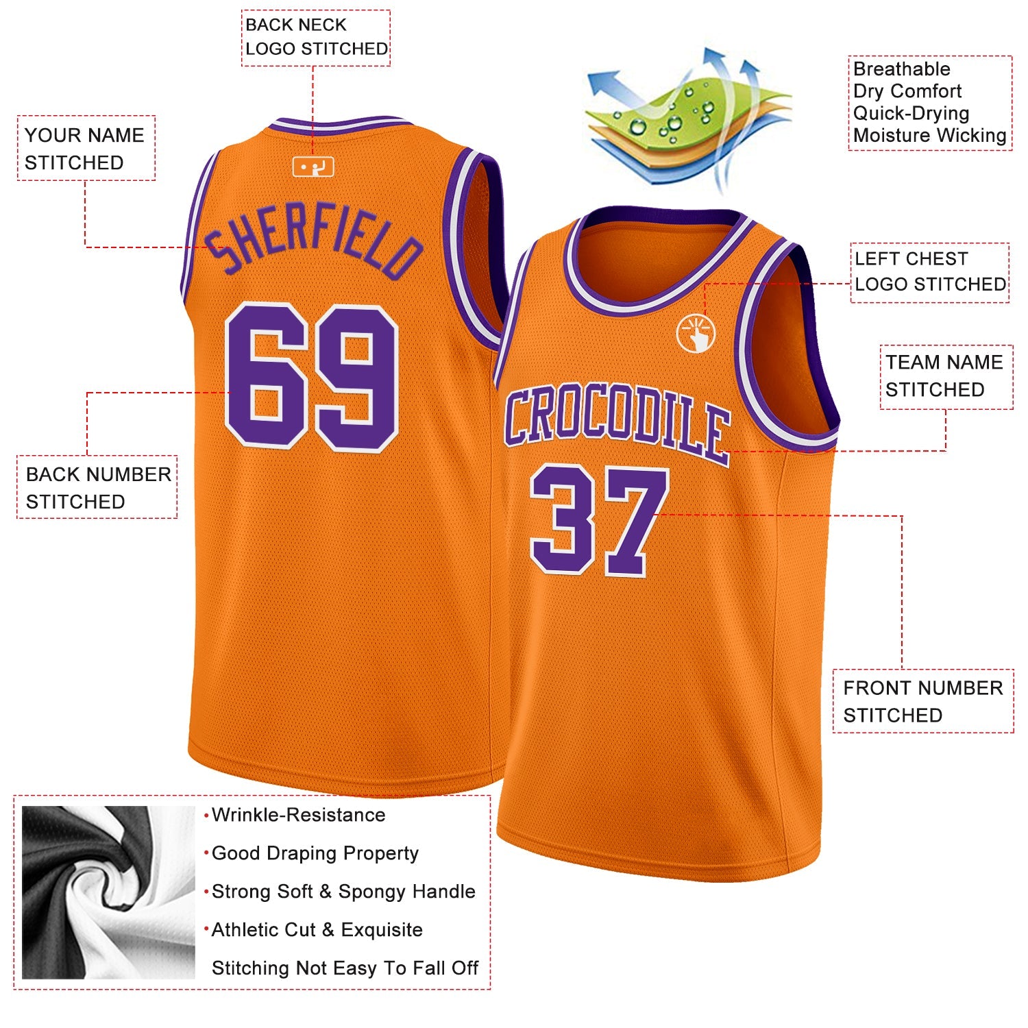 Custom Bay Orange Purple-White Authentic Basketball Jersey view 2