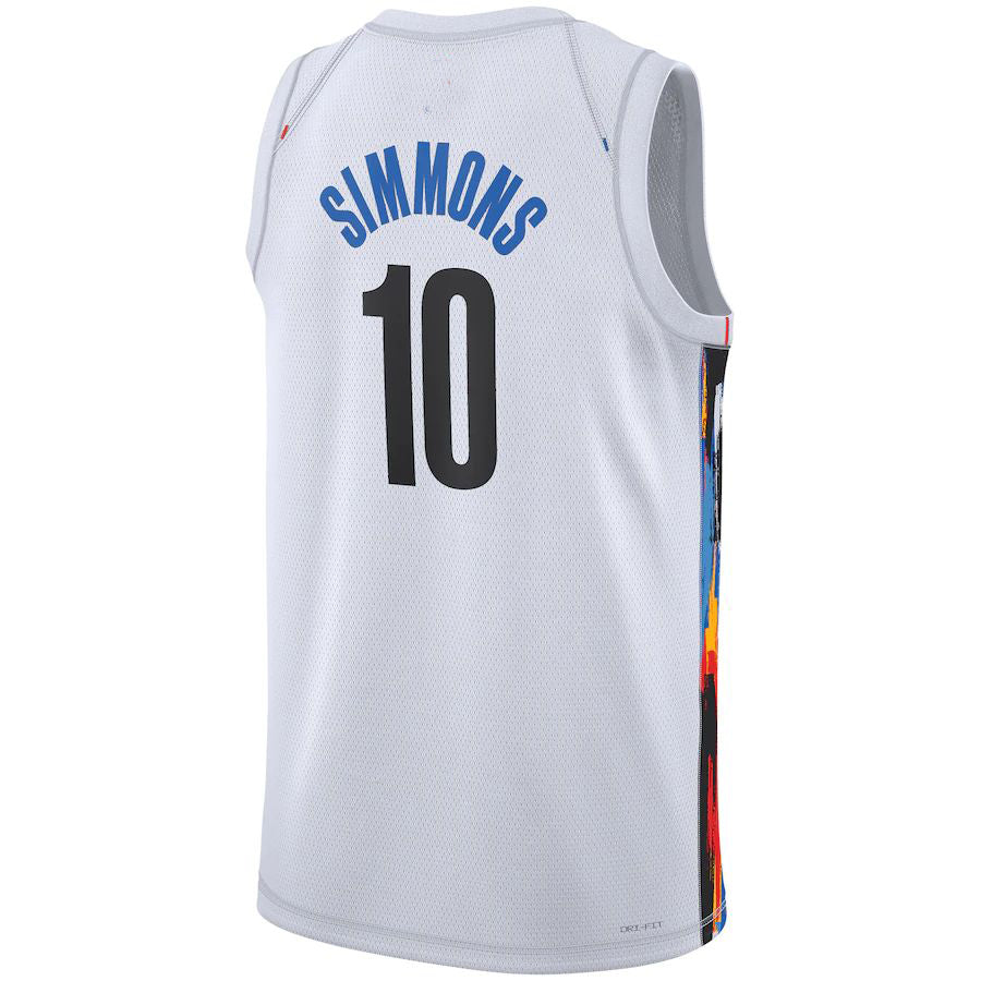 B.Nets #10 Ben Simmons Unisex 2022-23 Swingman Jersey City Edition White Stitched American Basketball Jersey - Main View