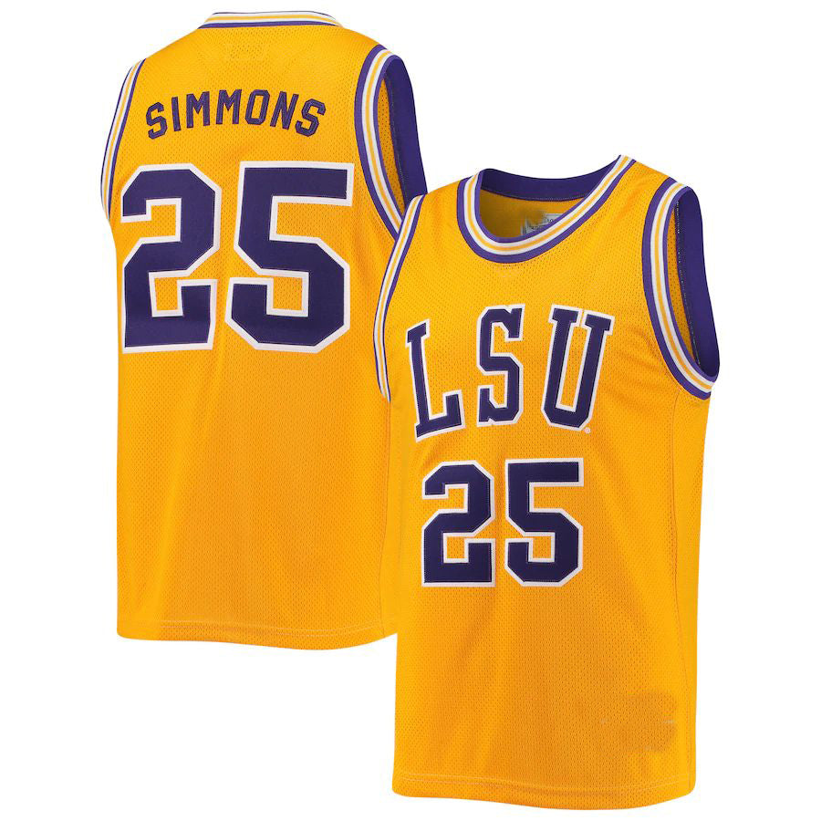 L.Tigers #25 Ben Simmons Original Retro Brand Commemorative Classic Basketball Jersey Gold Stitched American College Jerseys - Main View