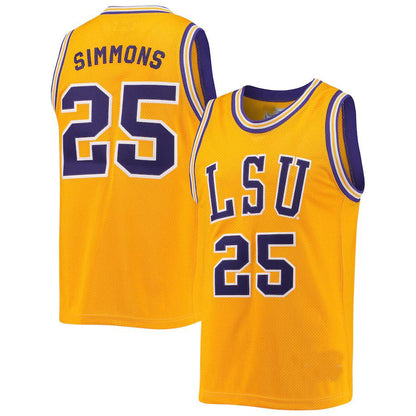 L.Tigers #25 Ben Simmons Original Retro Brand Commemorative Classic Basketball Jersey Gold Stitched American College Jerseys - Main View