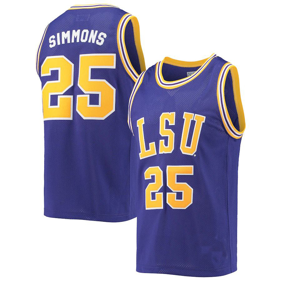 L.Tigers #25 Ben Simmons Original Retro Brand Commemorative Classic Basketball Jersey Purple Stitched American College Jerseys - Main View