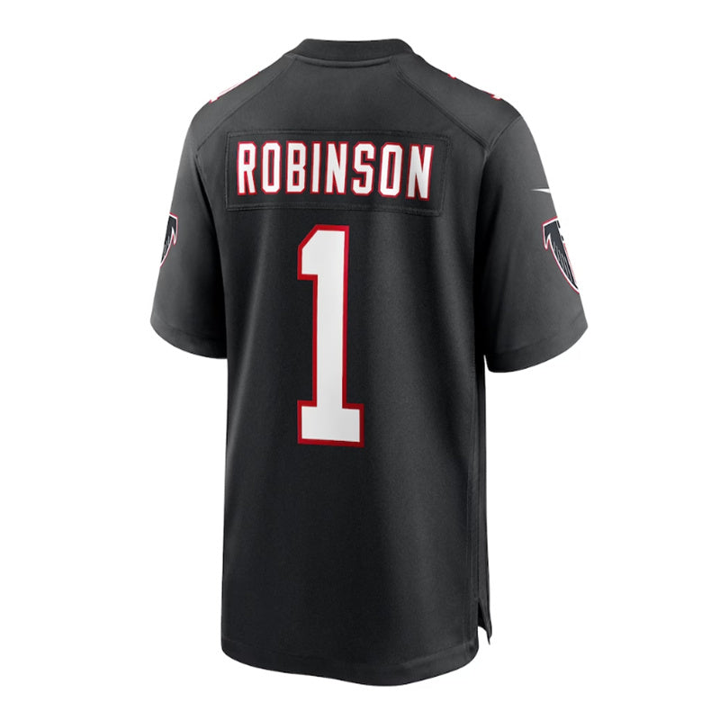 A.Falcons #1 Bijan Robinson 2023 Draft First Round Pick Throwback Game Jersey - Black Stitched American Football Jerseys - Main View