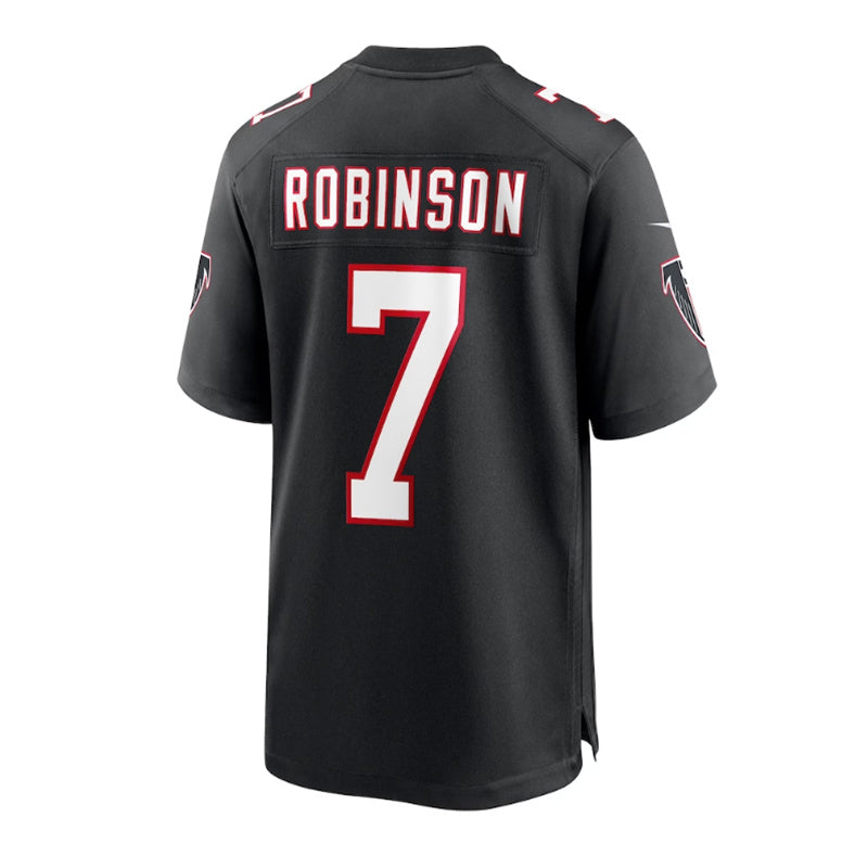 A.Falcons #7 Bijan Robinson  2023 Draft First Round Pick Throwback Game Jersey - Black Stitched American Football Jerseys - Main View