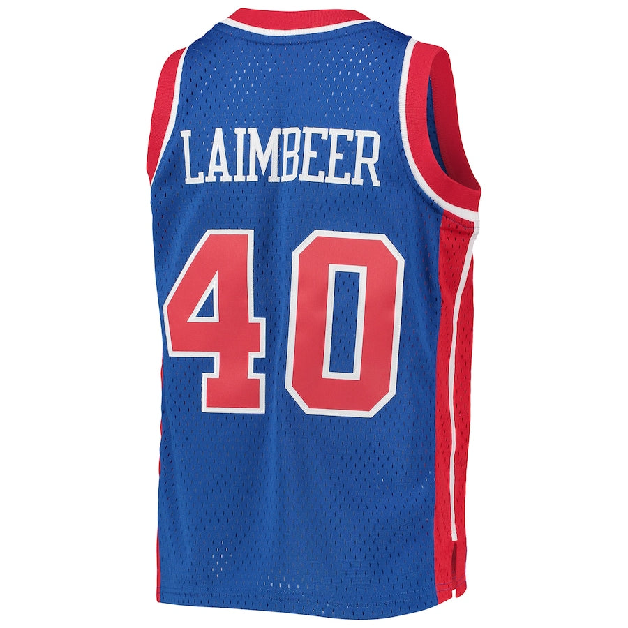 D.Pistons #40 Bill Laimbeer Mitchell & Ness 1988-89 Hardwood Classics Swingman Jersey Blue Stitched American Basketball Jersey - Main View