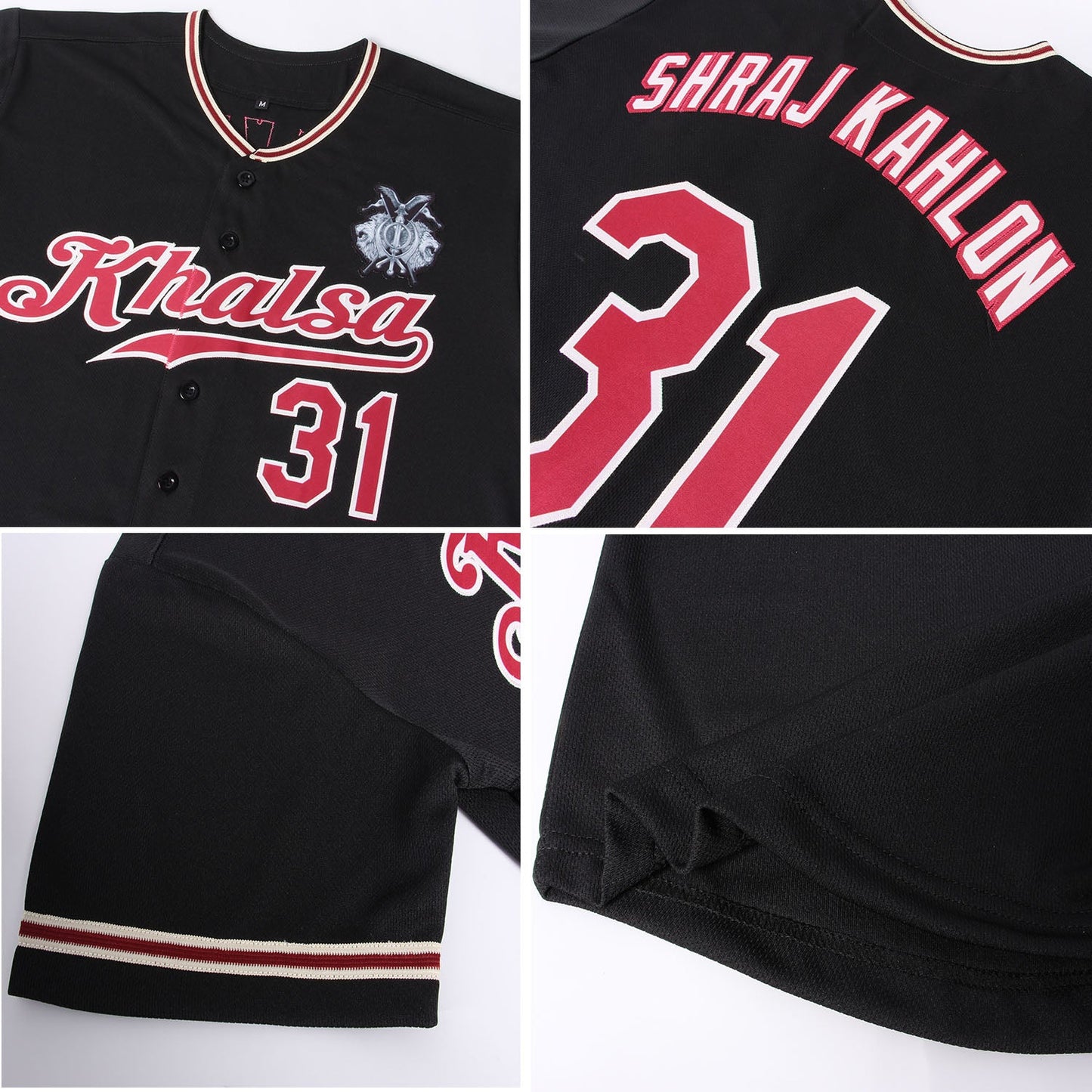 Custom Black Crimson-City Cream Authentic Baseball Jersey view 6
