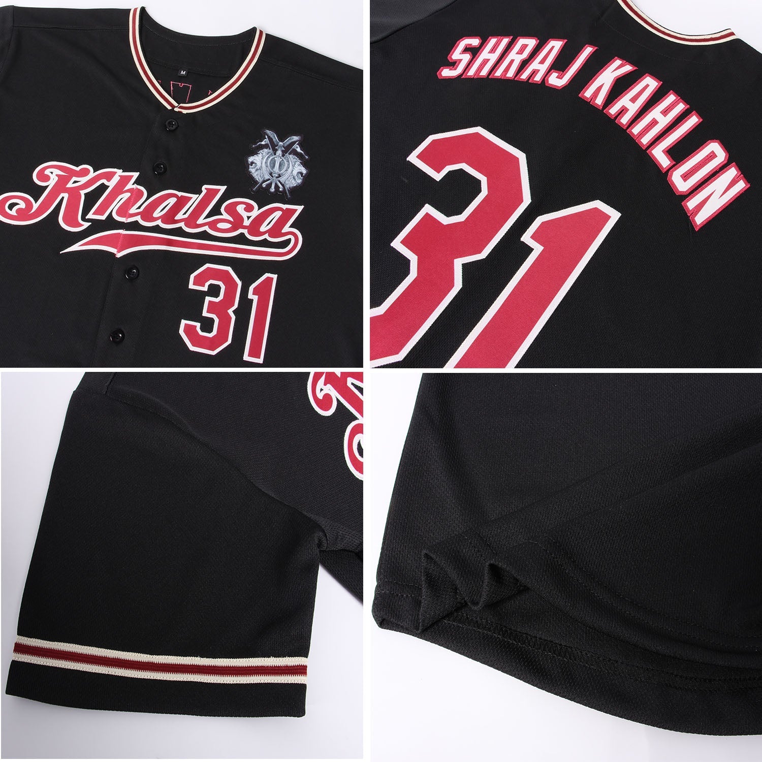 Custom Black Crimson-City Cream Authentic Baseball Jersey view 6