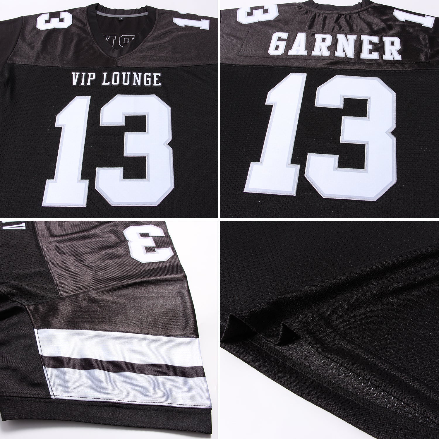 Custom Black White-Silver Mesh Authentic Football Jersey view 6
