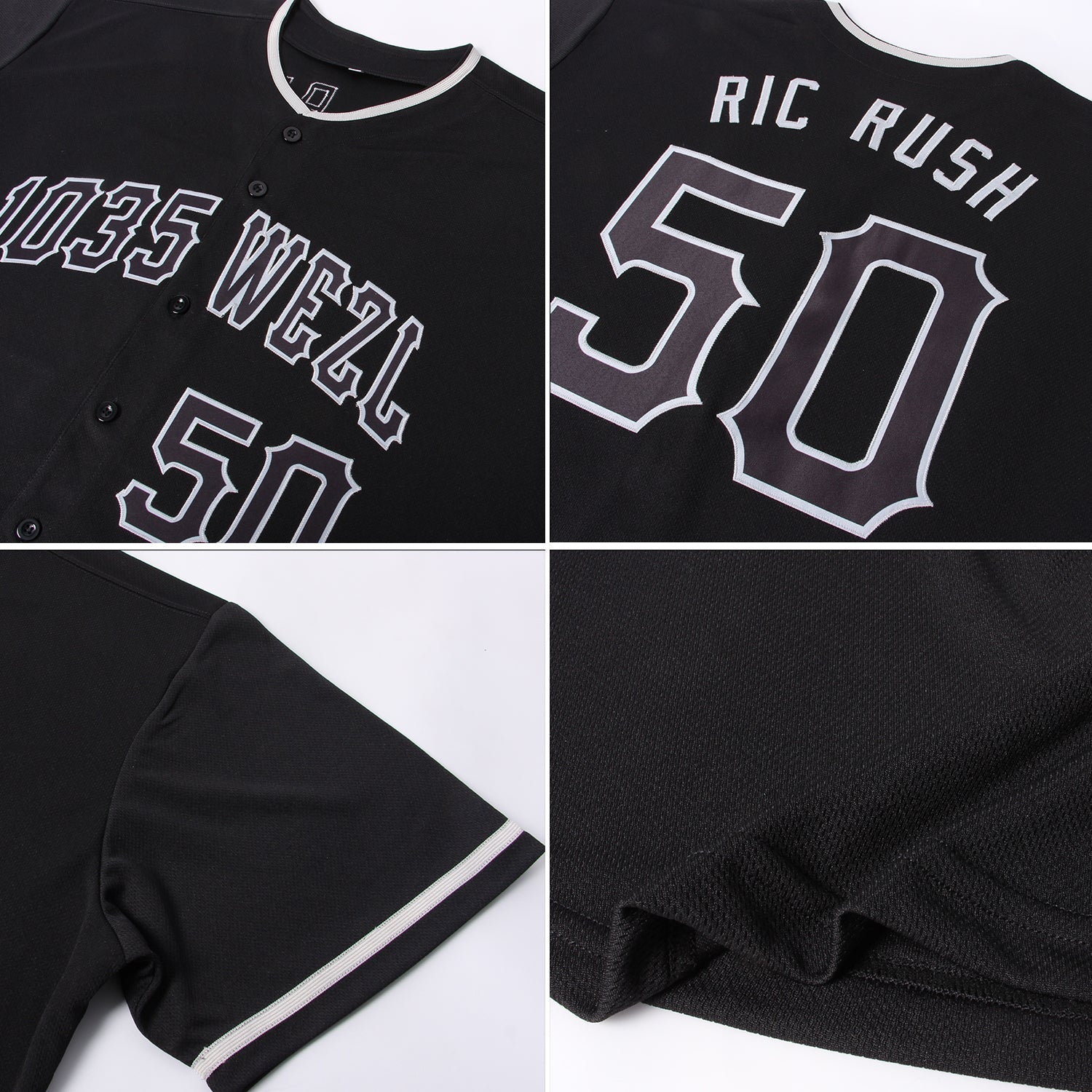Custom Black Black-Gray Authentic Baseball Jersey view 6
