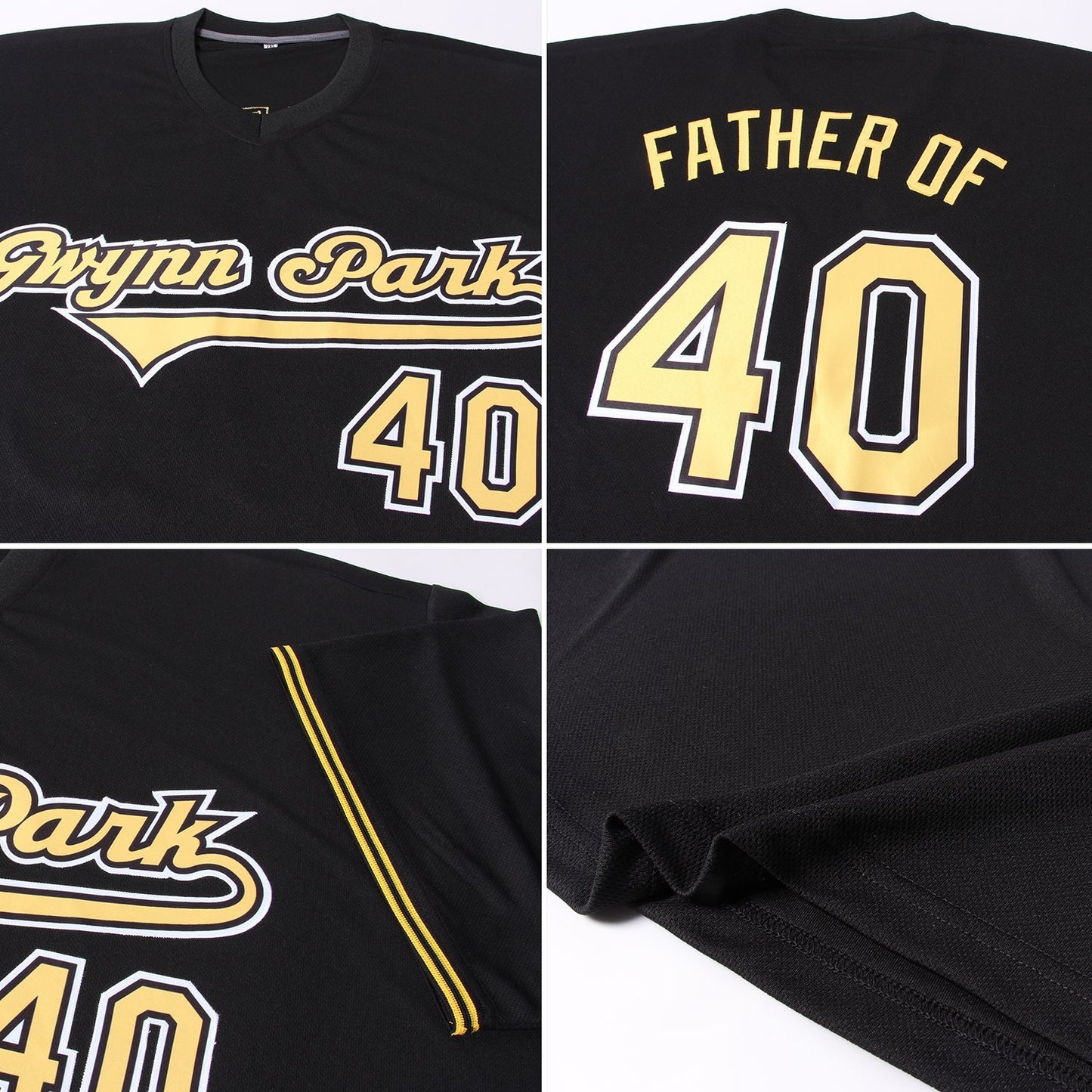 Custom Black Gold-White Authentic Throwback Rib-Knit Baseball Jersey Shirt view 7