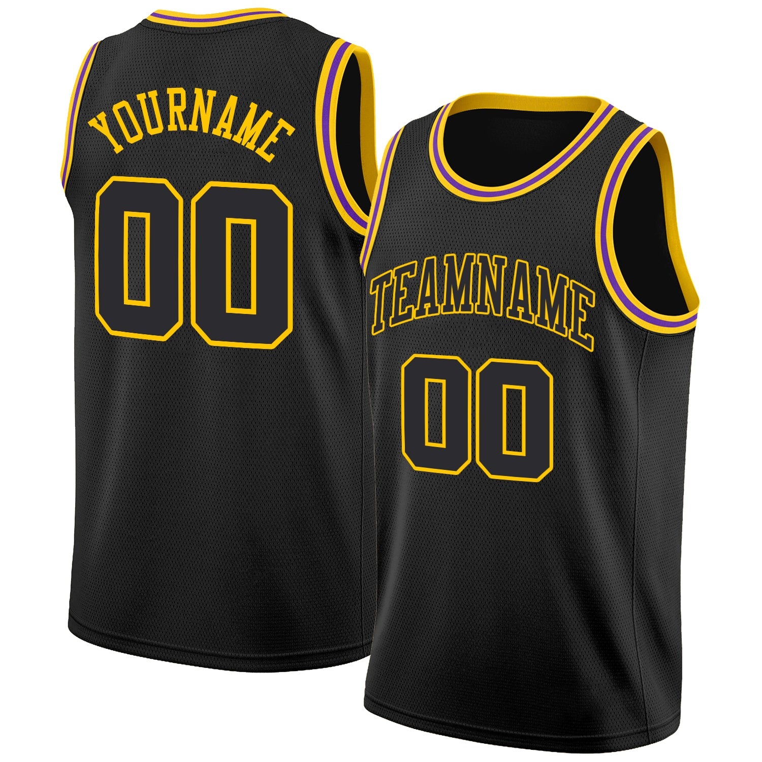 Custom Black Black-Gold Round Neck Rib-Knit Basketball Jersey - Main View