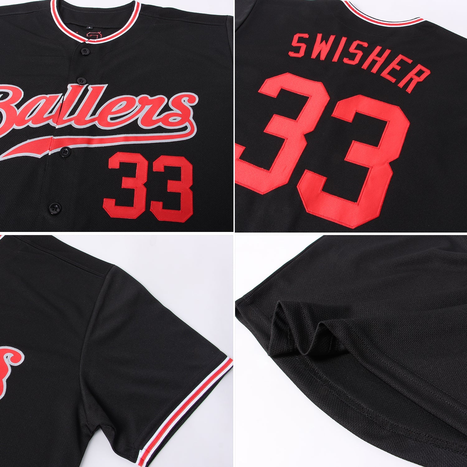 Custom Black Red-Gray Authentic Baseball Jersey view 2