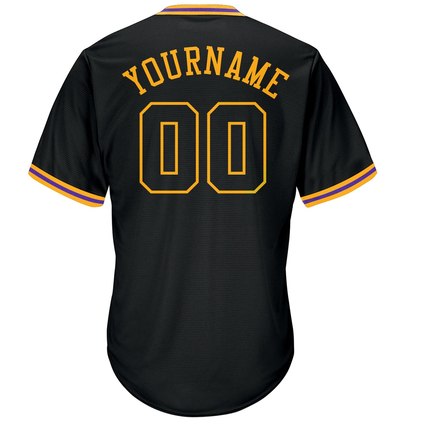 Custom Black Black-Gold Authentic Throwback Rib-Knit Baseball Jersey Shirt view 3