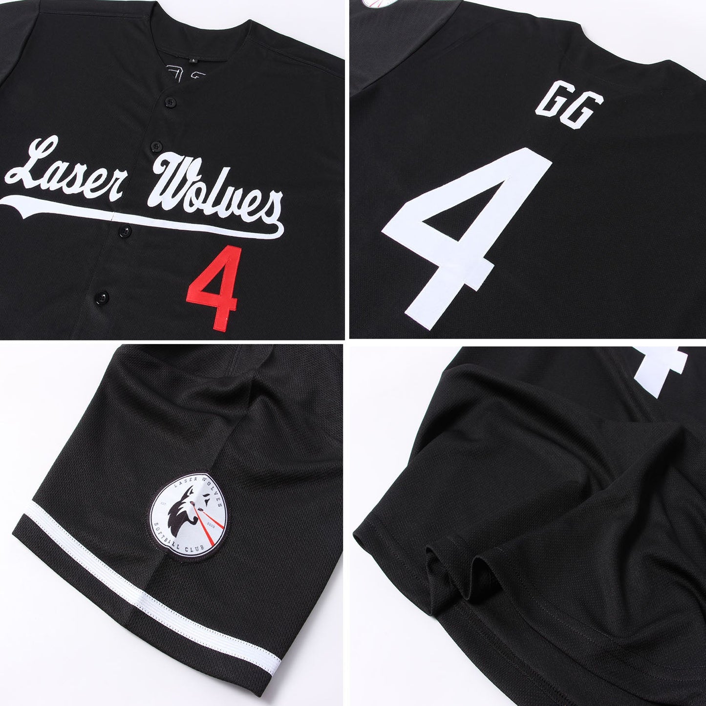 Custom Black White-Red Authentic Baseball Jersey view 6
