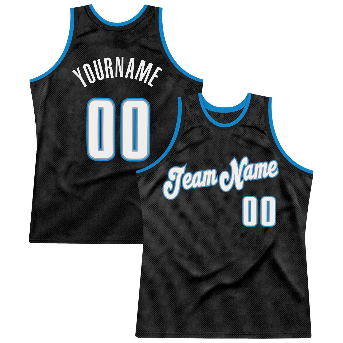 Custom Black White-Blue Authentic Throwback Basketball Jersey - Main View
