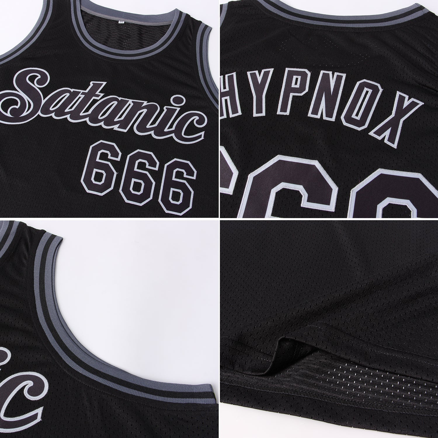 Custom Black Black-Gray Authentic Throwback Basketball Jersey view 5