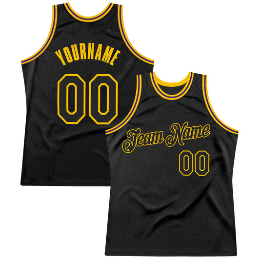 Custom Black Black Gold-Purple Authentic Throwback Basketball Jersey - Main View