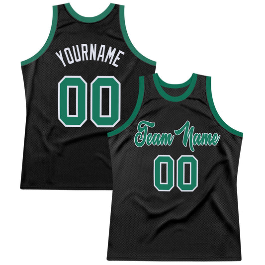 Custom Black Kelly Green-White Authentic Throwback Basketball Jersey - Main View