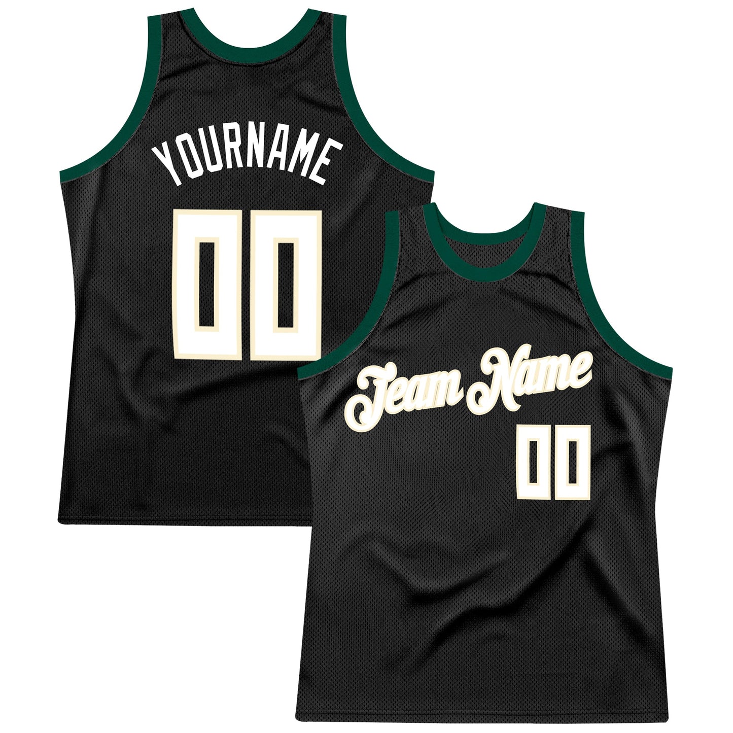 Custom Black White-Hunter Green Authentic Throwback Basketball Jersey - Main View