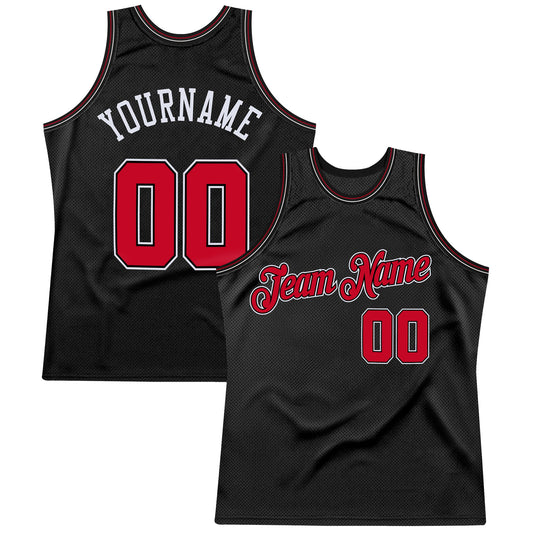 Custom Black Red-White Authentic Throwback Basketball Jersey - Main View