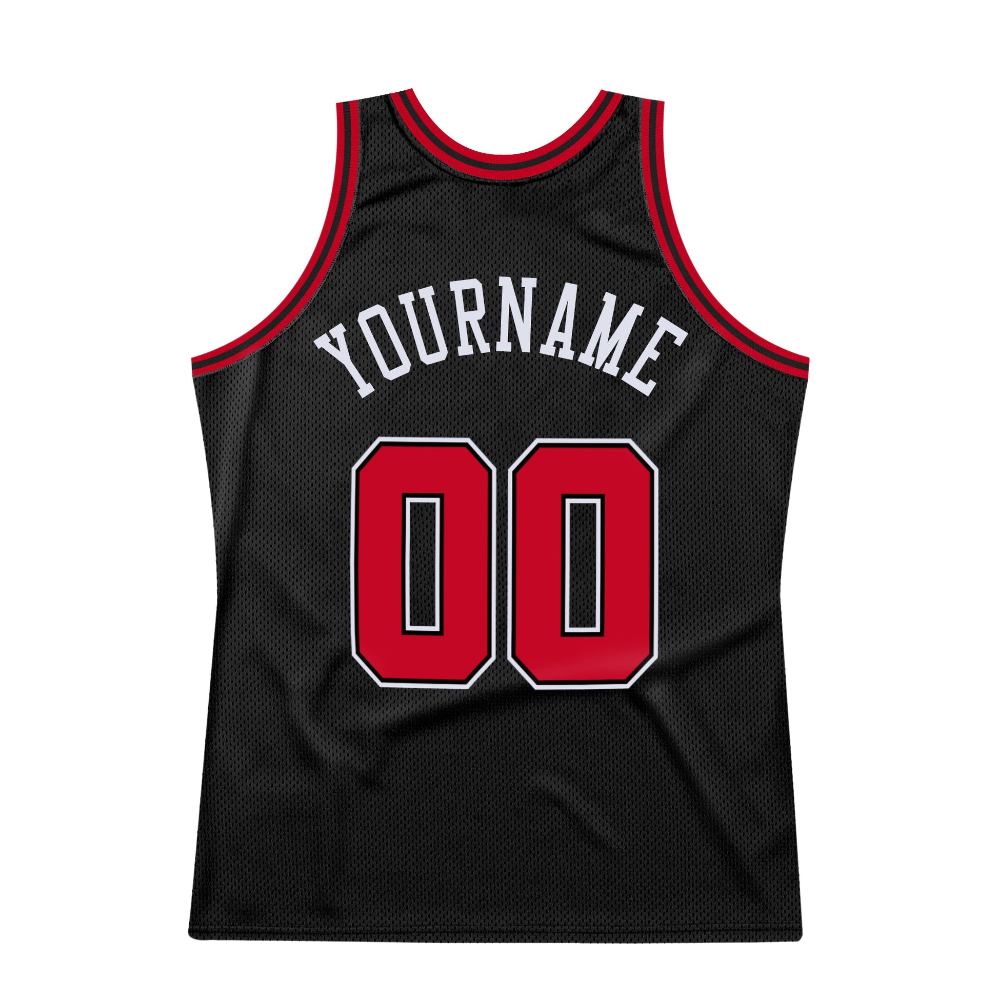Custom Black Red-White Authentic Throwback Basketball Jersey view 6