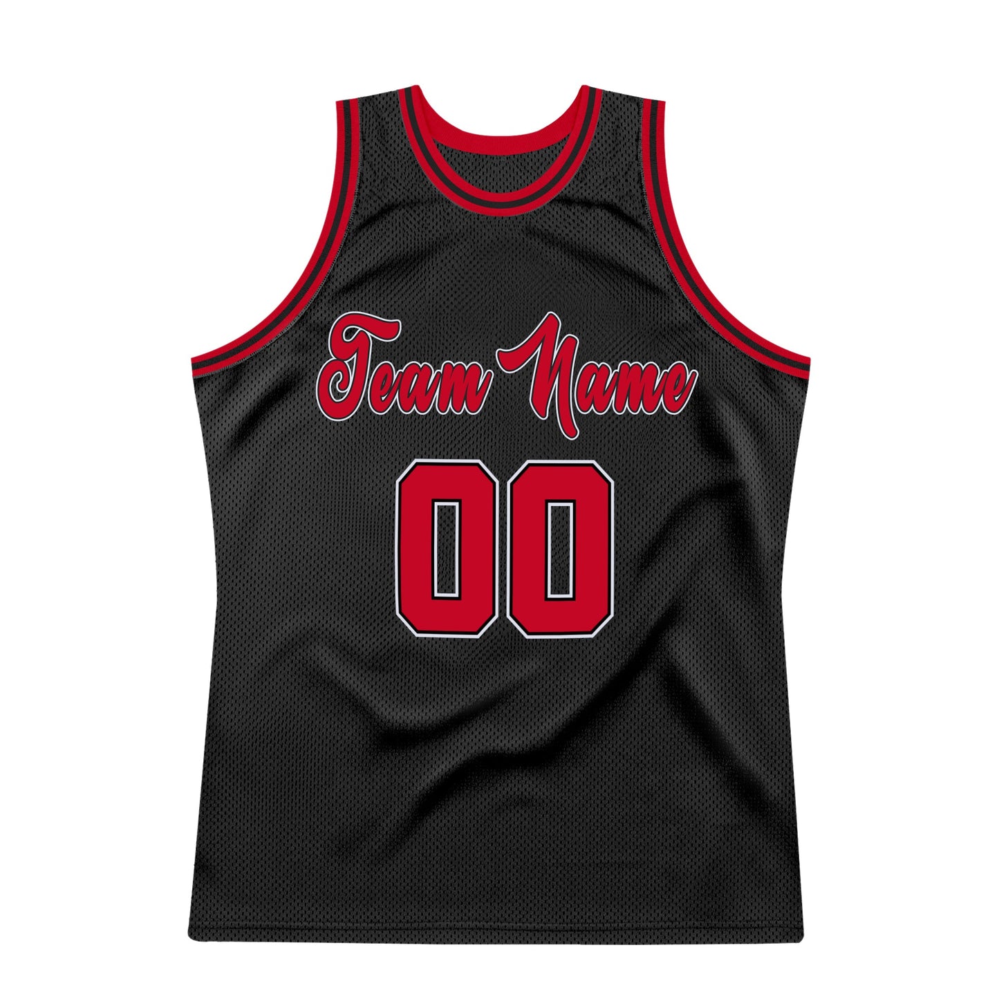 Custom Black Red-White Authentic Throwback Basketball Jersey view 7