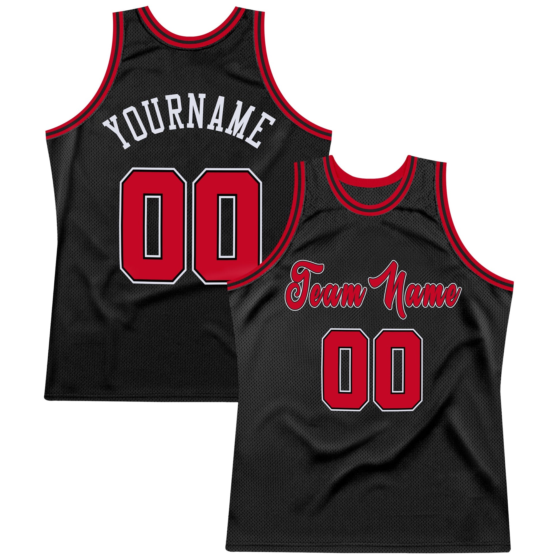 Custom Black Red-White Authentic Throwback Basketball Jersey - Main View