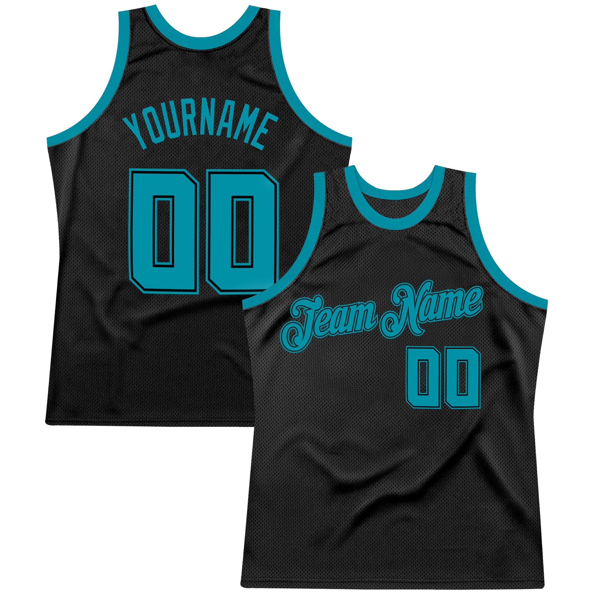 Custom Black Teal Authentic Throwback Basketball Jersey - Main View