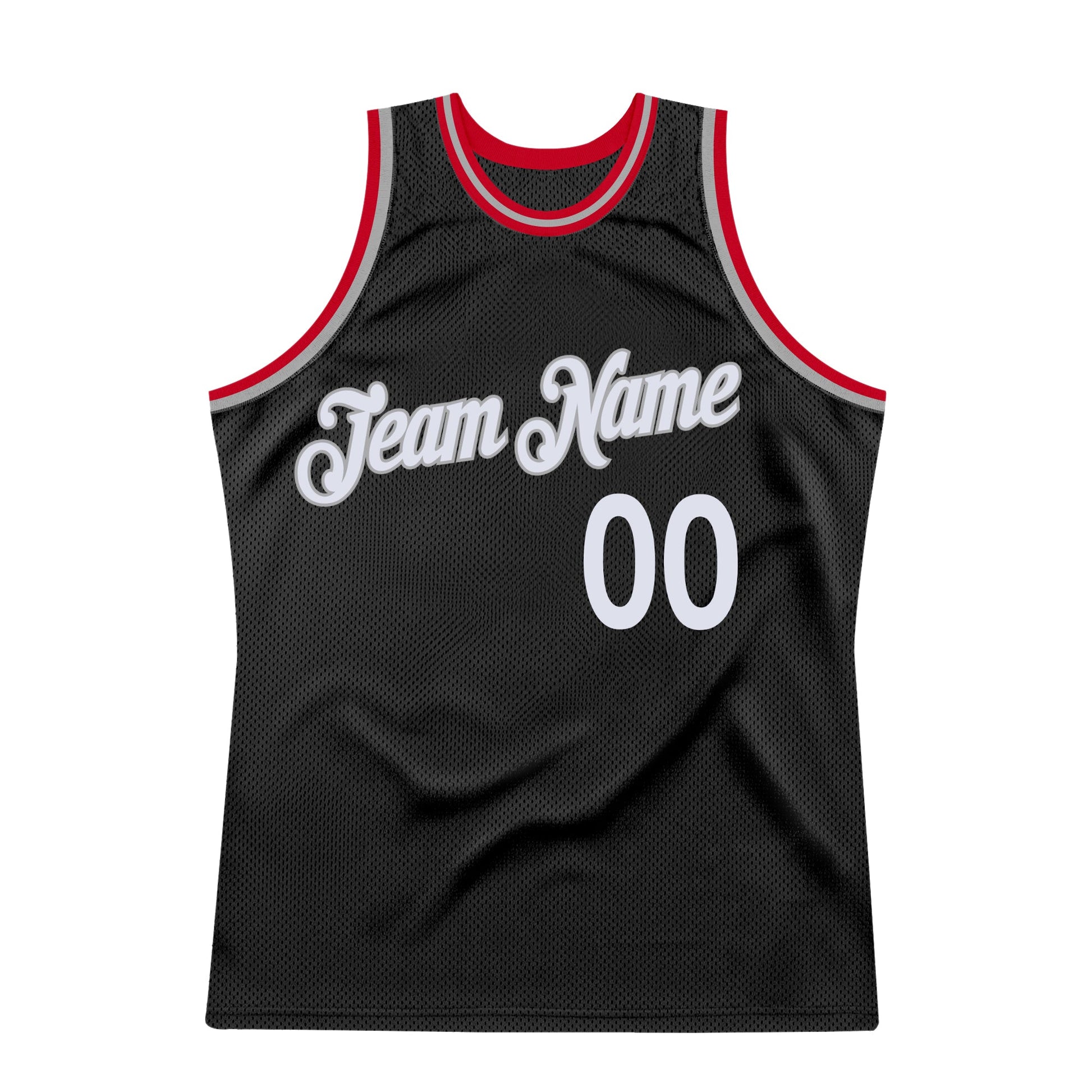 Custom Black White-Red Authentic Throwback Basketball Jersey view 7