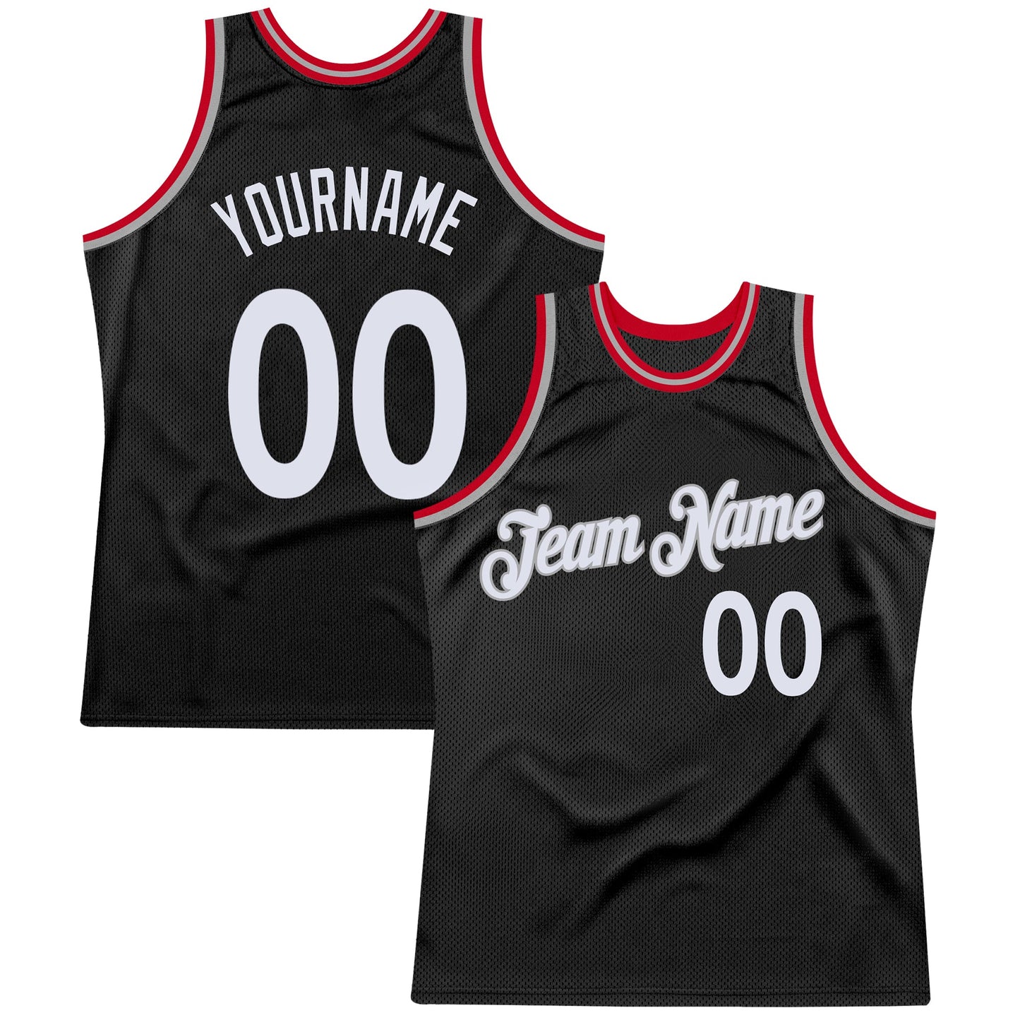 Custom Black White-Red Authentic Throwback Basketball Jersey - Main View