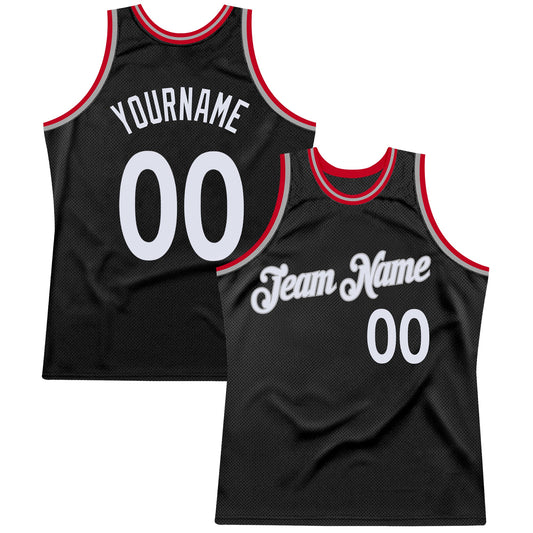 Custom Black White-Red Authentic Throwback Basketball Jersey - Main View