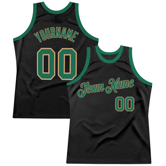 Custom Black Kelly Green-Old Gold Authentic Throwback Basketball Jersey - Main View