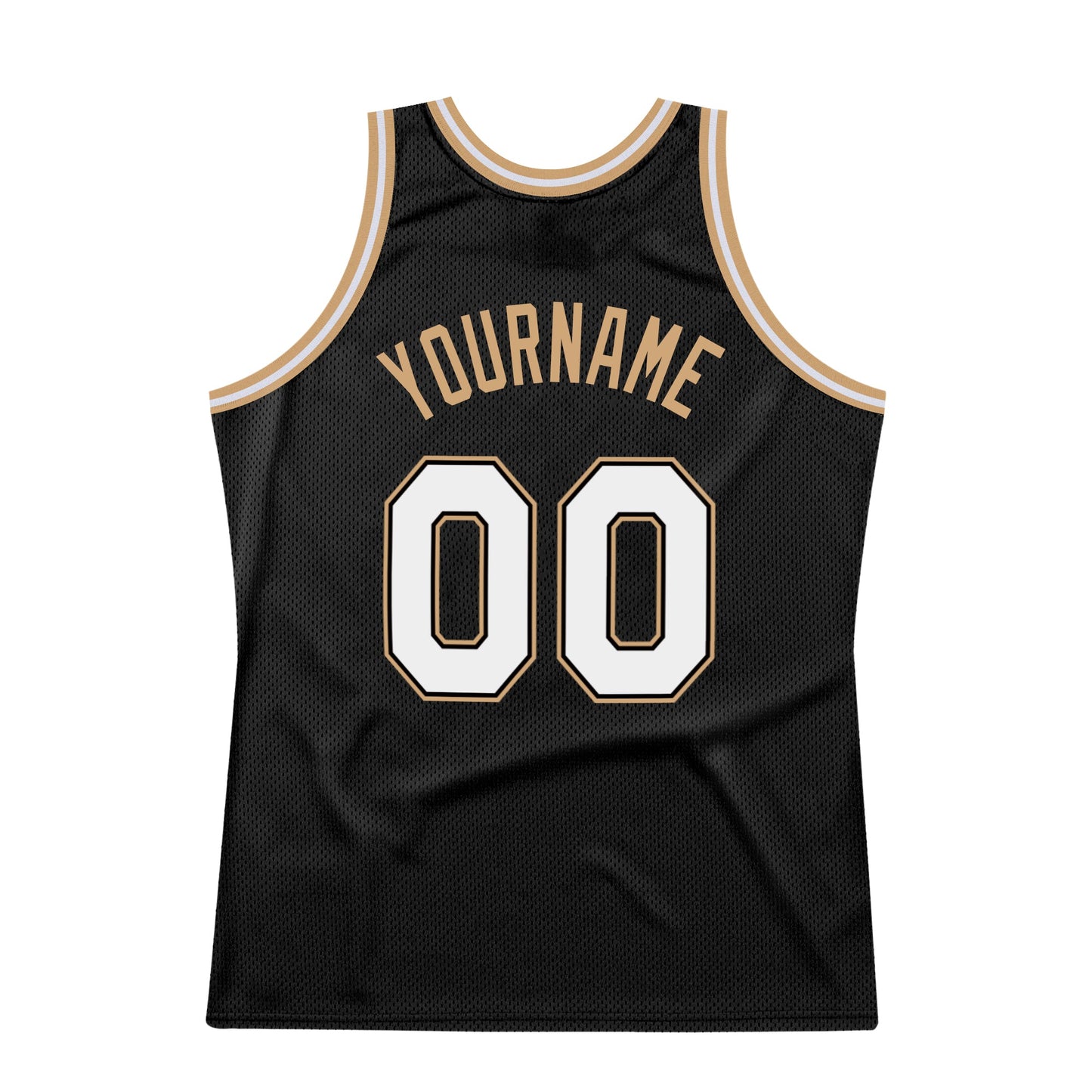 Custom Black White-Old Gold Authentic Throwback Basketball Jersey view 6