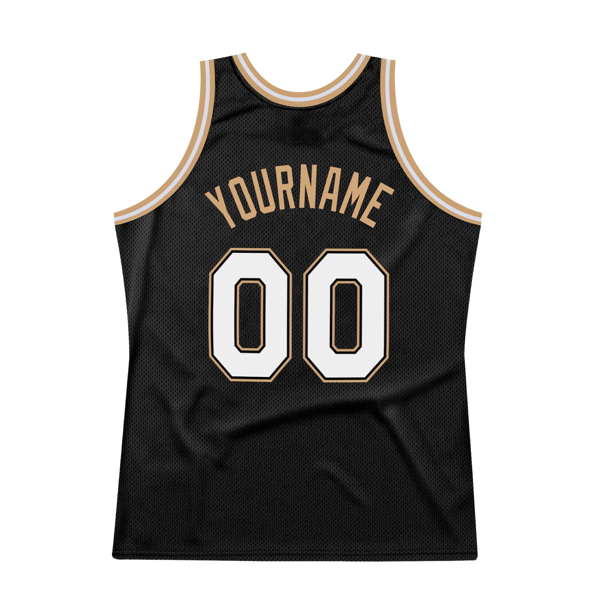 Custom Black White-Old Gold Authentic Throwback Basketball Jersey view 6