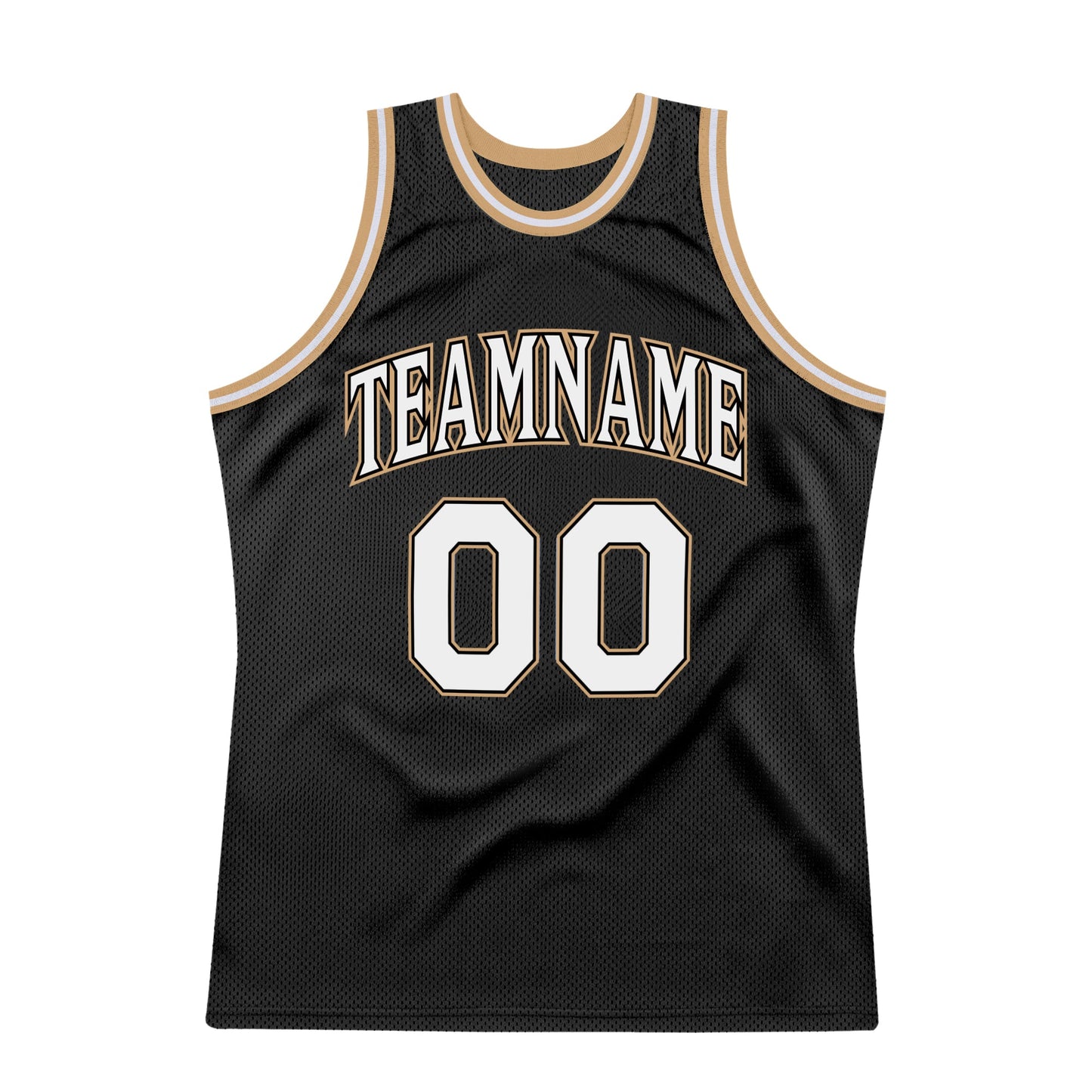 Custom Black White-Old Gold Authentic Throwback Basketball Jersey view 7