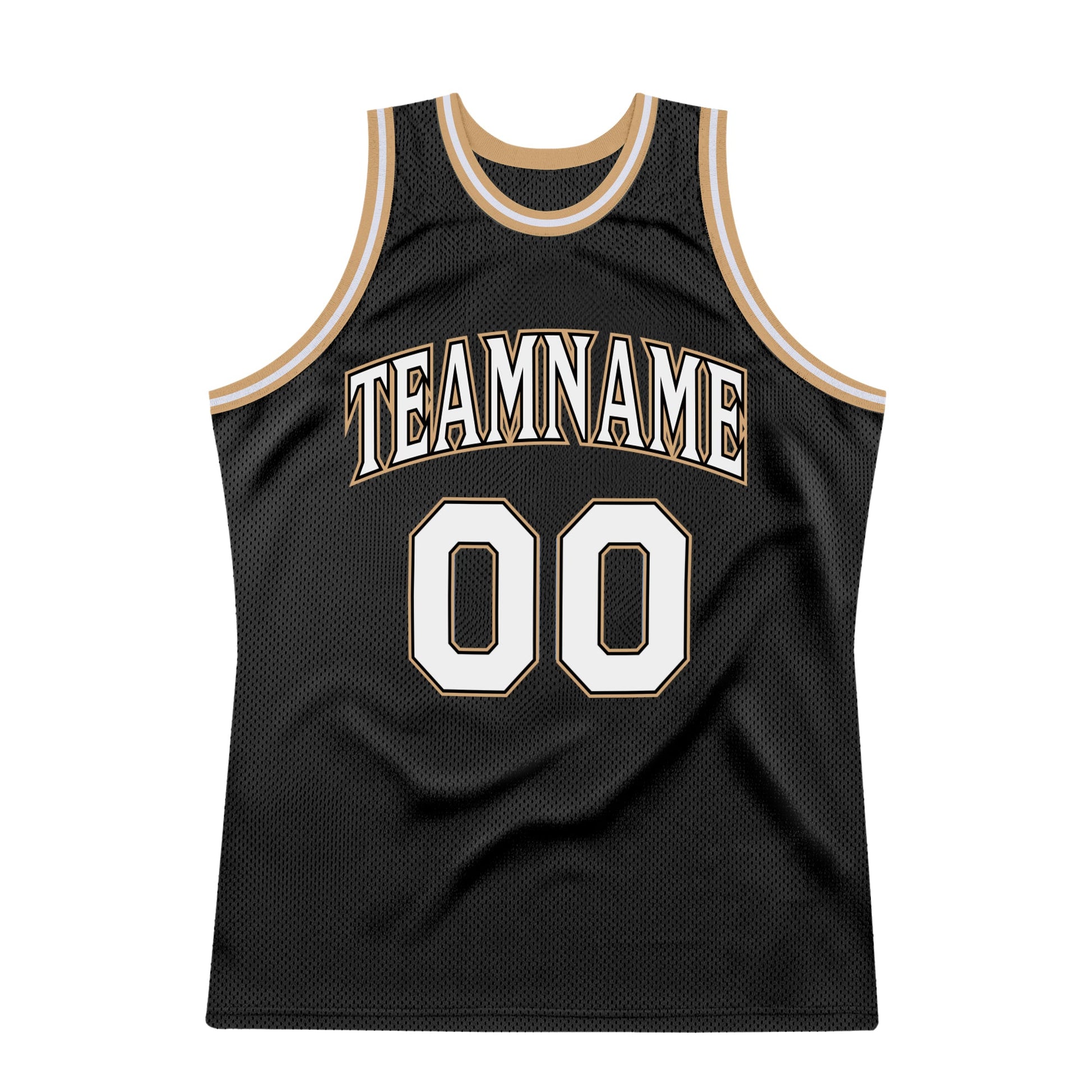 Custom Black White-Old Gold Authentic Throwback Basketball Jersey view 7