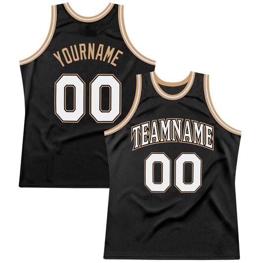 Custom Black White-Old Gold Authentic Throwback Basketball Jersey - Main View