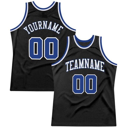 Custom Black Royal-White Authentic Throwback Basketball Jersey - Main View