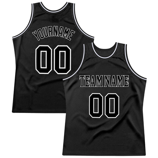Custom Black Black-White Authentic Throwback Basketball Jersey - Main View
