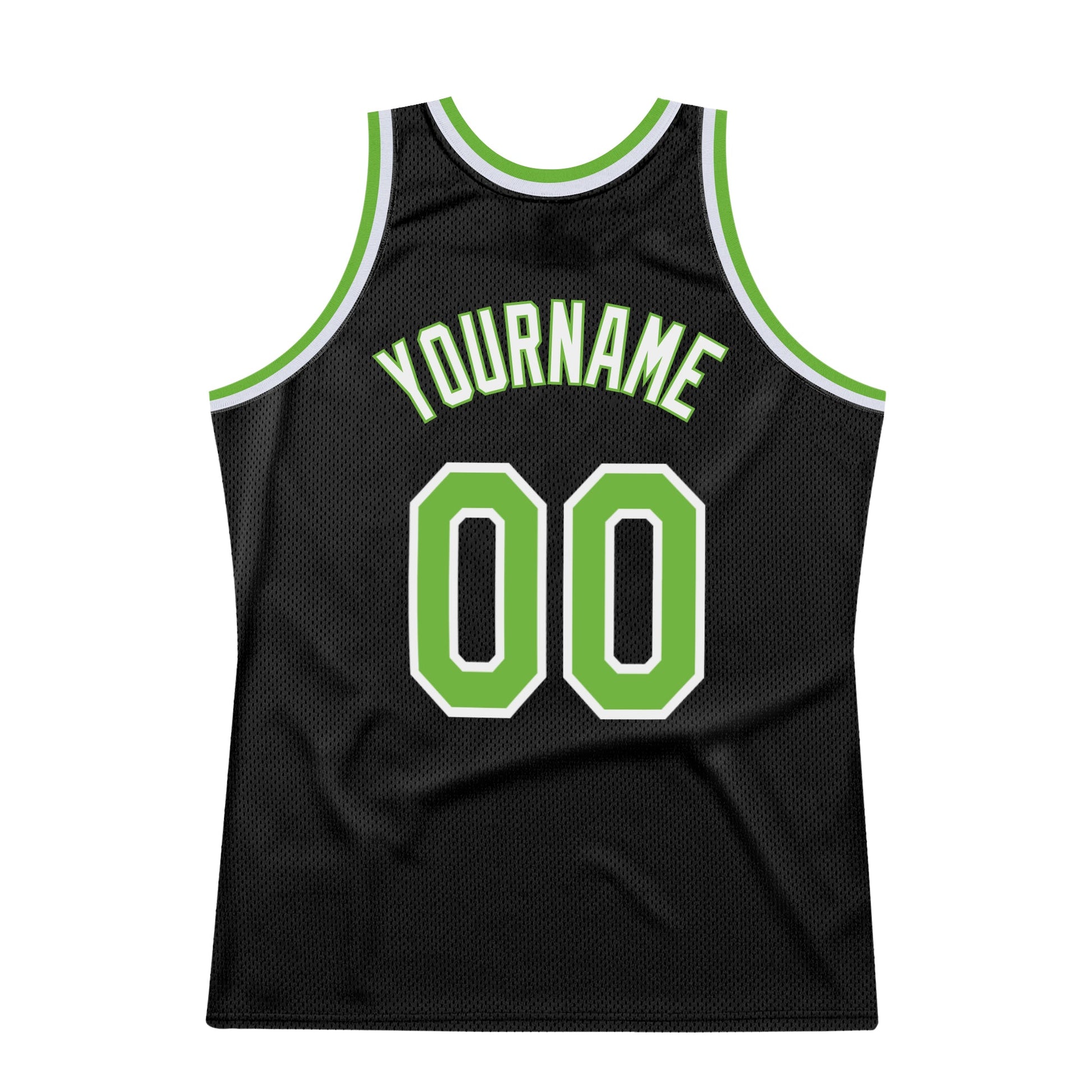 Custom Black Neon Green-White Authentic Throwback Basketball Jersey view 6