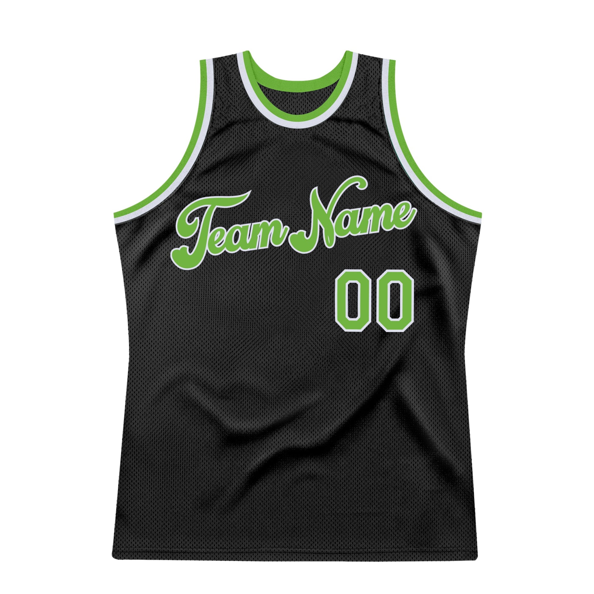 Custom Black Neon Green-White Authentic Throwback Basketball Jersey view 7