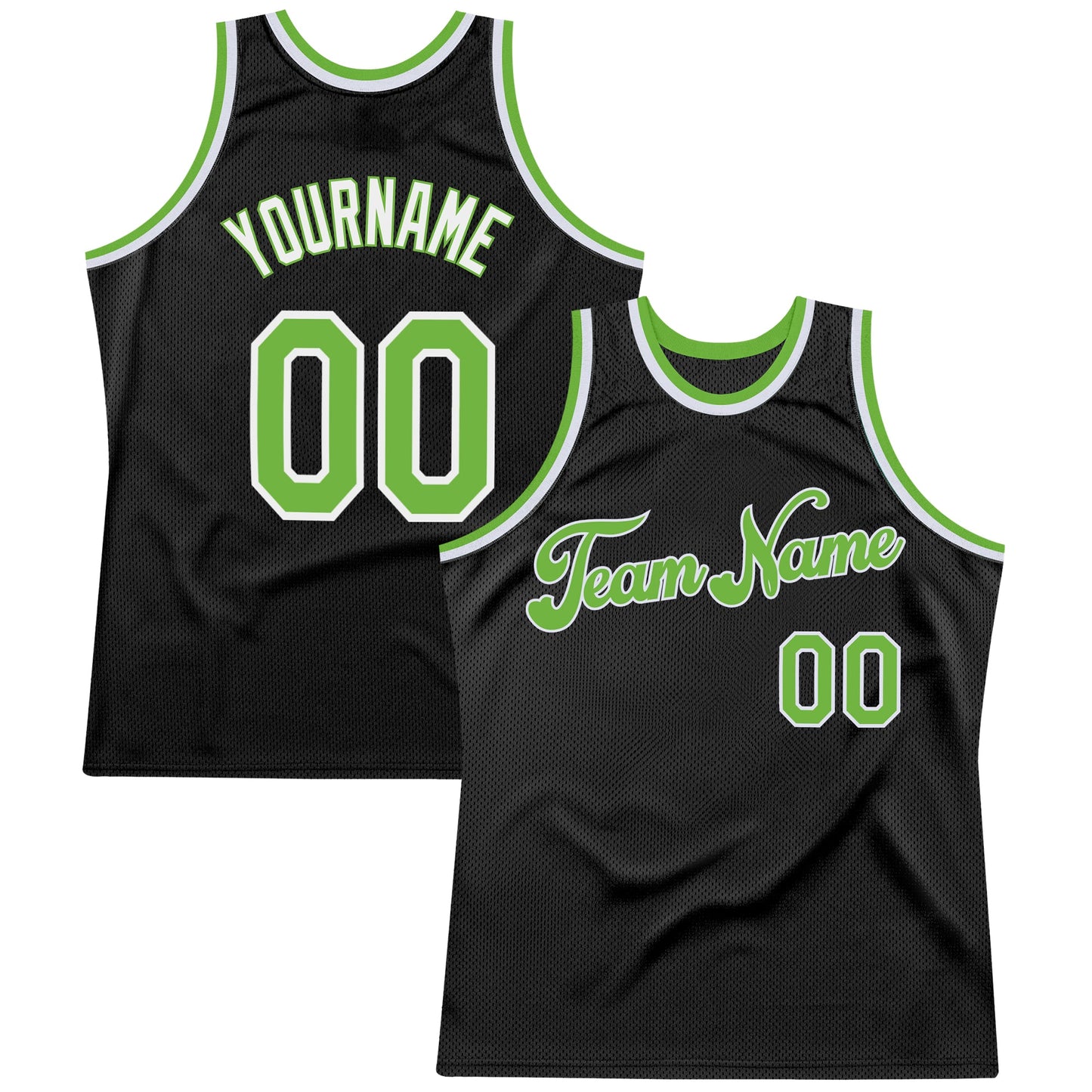 Custom Black Neon Green-White Authentic Throwback Basketball Jersey - Main View