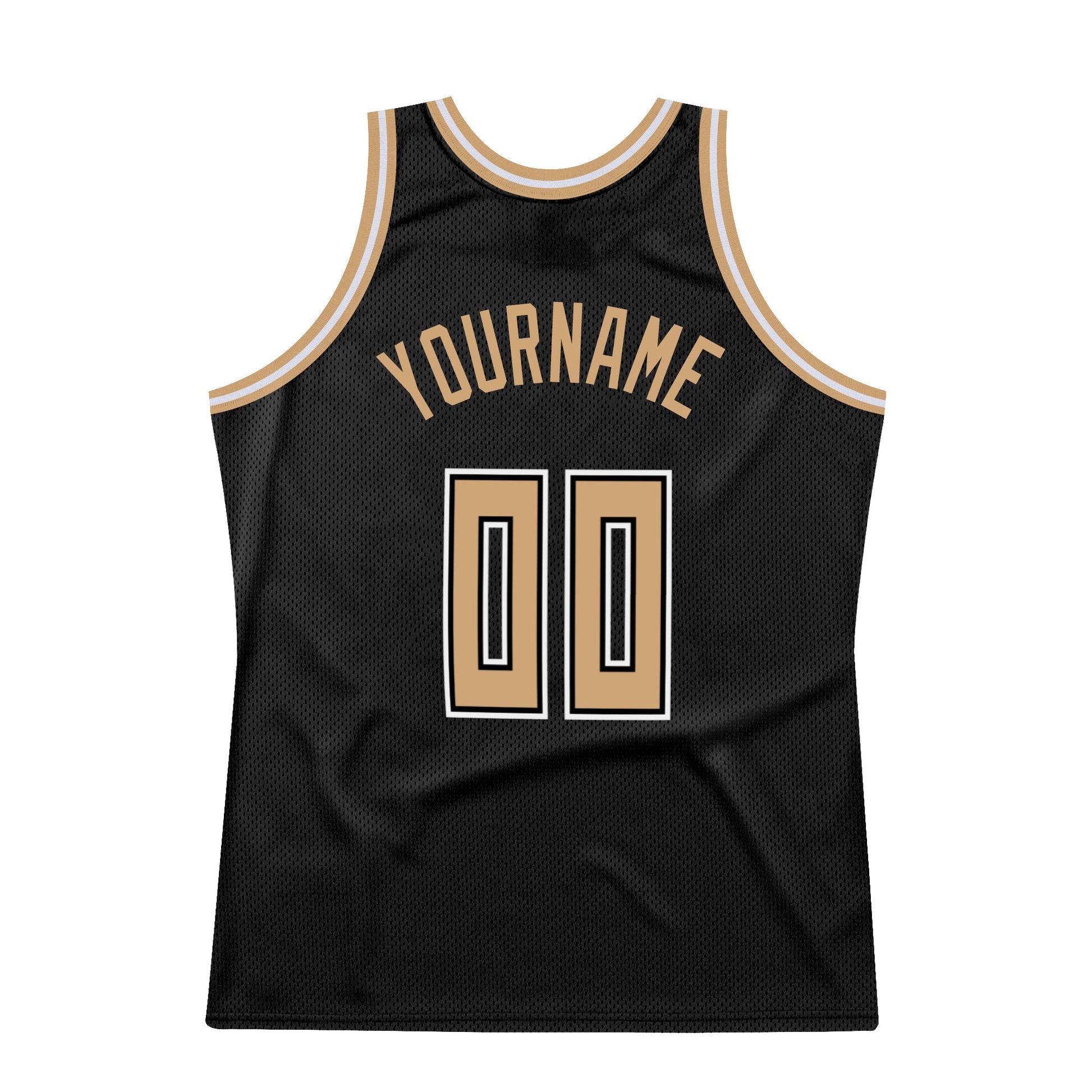 Custom Black Old Gold-White Authentic Throwback Basketball Jersey view 6